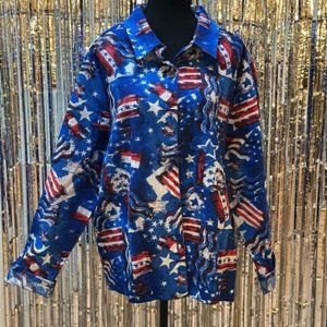 NWOT Collections ETC Patriotic Flag Button down Shacket Jacket Size XL